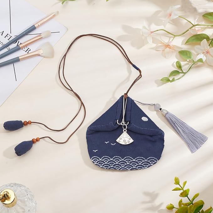 ORIGACH DIY Sashiko Coin Purse Kit with Instruction for Beginners Adults Easy Waves Sashiko Kit with Stamped Pattern Japanese Sashiko Embroidery Bag DIY Sewing Bag Gifts for Friends Mums