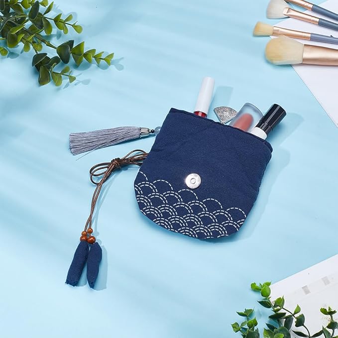 ORIGACH Sashiko Coin Purse Kit for Beginners Adults Handmade Japanese Wave Pattern Sashiko Fabric Embroidery Bag Kit with Instruction DIY Sewing Bag Gifts