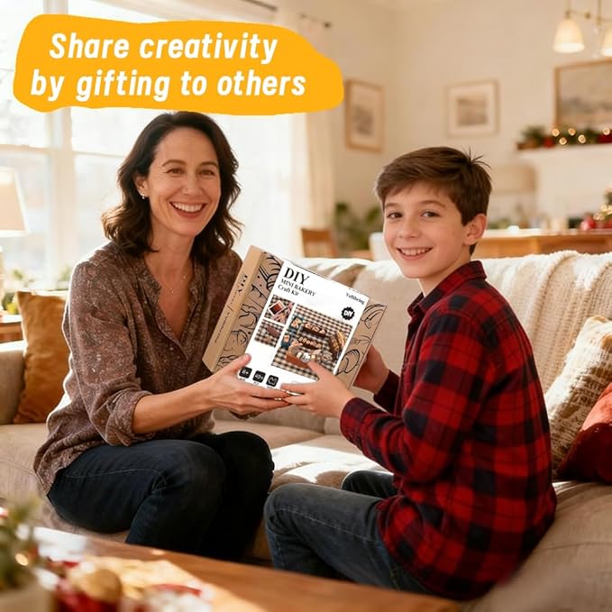 Vellibring Cute Clay Craft for Girls Teens Adults ,Air Dry Clay Kit DIY Mini Food Bread Set for Dollhouse Play Food Toys Pretend Kitchen Stores Accessories Birthday Valentine Gifts Party Favors