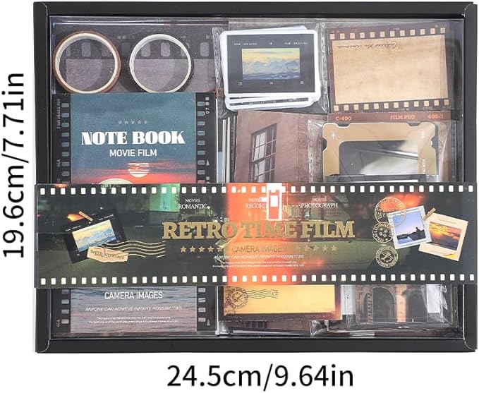 icceemee Scrapbooking Supplies Kit, Movie Film Theme Scrapbooking Kit for Bullet Junk Journaling, Stationery, A6 Grid Notebook, Flower DIY Journaling Supplies, Birthday Craft Gift for Teen Girls