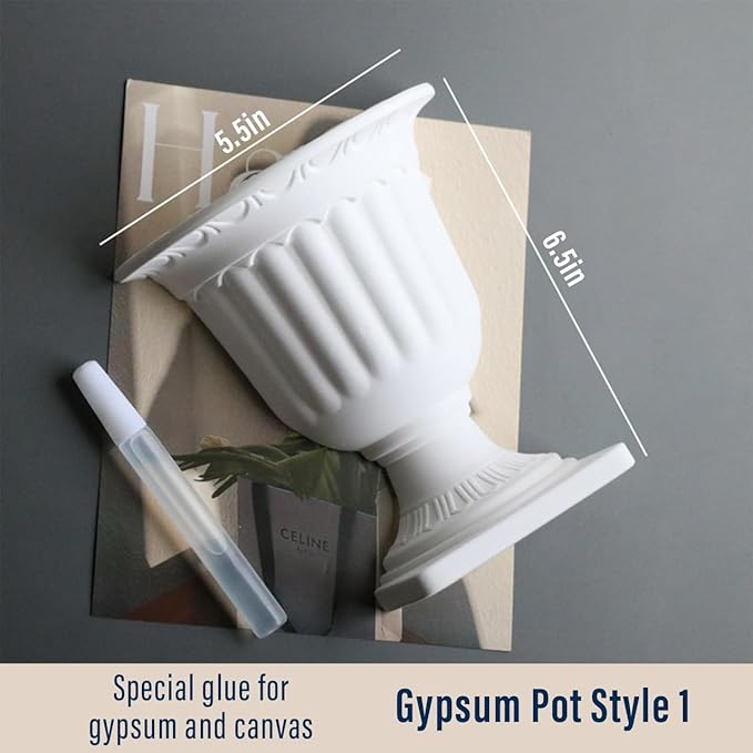 Artistic Oil Painting & Plaster Vase Set - DIY Dried Flower Holder, Separated Components for Easy Assembly, Decorative Wall Art & Textured Vase for Living Room, Bedroom, Office Home Table Decor (D)