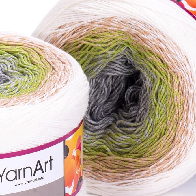 1 Skein/Pack Yarnart Flowers Gradient Yarn, Each Ball 8.8 Oz (250gr) / 1094 Yards (1000m), 55% Cotton 45% Acrylic, Superfine Fingering Weight for Knitting and Crochet, 274 - White Gray
