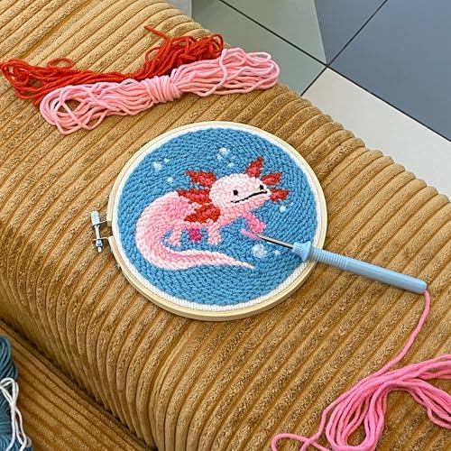 Kikkerland Axolotl Punch Needle Kit – DIY Crafting Set with Hoop, Yarn, & Pattern - Image 4