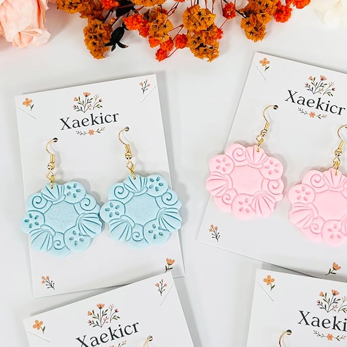 Xaekicr Floral Wreath Polymer Clay Cutters for Earrings – Clay Earring Cutters Set with Nature Pattern, Clay Tools for DIY Jewelry Making