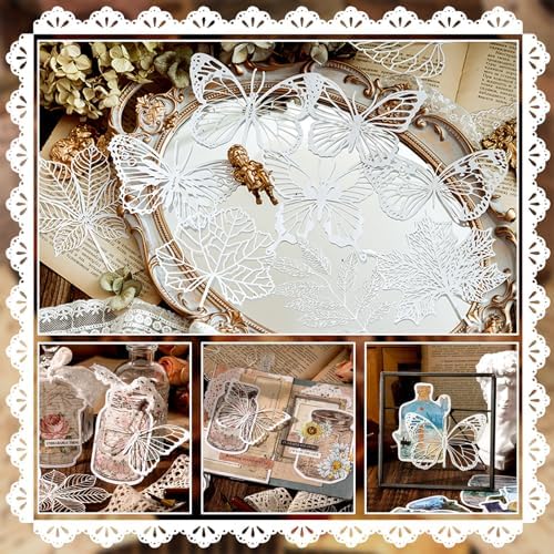 Anvin 30 Pcs Scrapbook Lace Paper Vintage Background Paper Cutouts Leaves, Frames, Flowers, Butterfly Hollow Decorative Paper for Scrapbooking, Junk Journal, Art Journaling, Card Making, Planner, DIY - Image 7