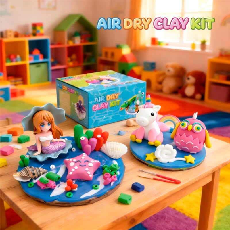Air Dry Clay Kits for Kids,Animal & Ocean Theme,Modeling Clay for Kids, DIY Model Magic Clay with Sculpting Tools and Tutorials,20 Boxes Molding Clay,Ultra Light,Soft & Non-Sticky,Arts and Crafts Gift - Image 7