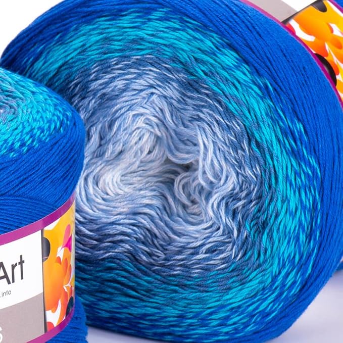 1 Skein/Pack Yarnart Flowers Gradient Yarn, Each Ball 8.8 Oz (250gr) / 1094 Yards (1000m), 55% Cotton 45% Acrylic, Superfine Fingering Weight for Knitting and Crochet, 299 - Blue White