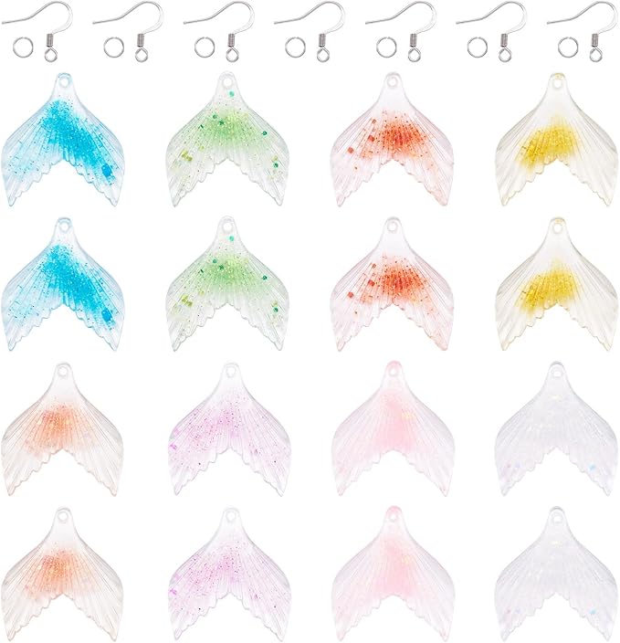 Beadthoven 8 Pairs DIY Resin Fishtail Earrings Making Kit Colorful Paillette Mermaid Tail Charms Ocean Sea Animal Whale Tail Pendants with Earring Hooks Jump Rings for Jewelry Making Supplies Beginner