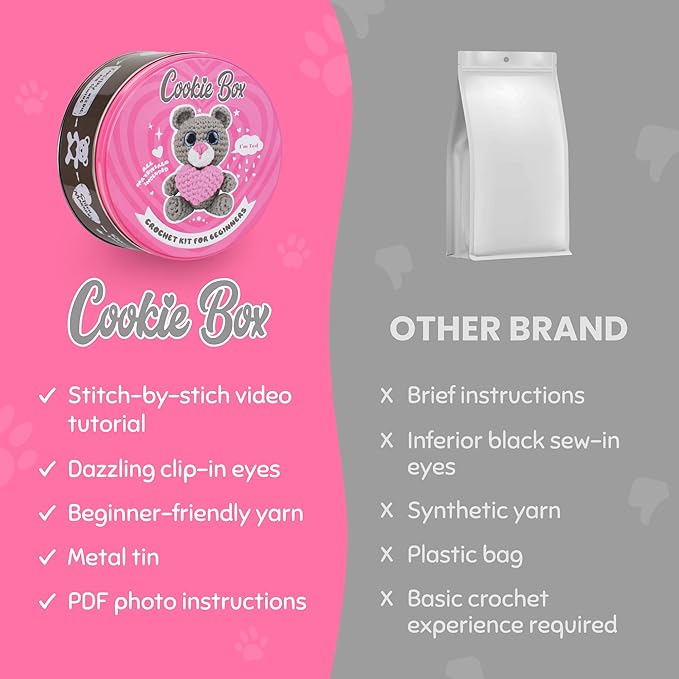 Cookie Box Crochet Kit for Beginners β Gift Set to Make Bear Ted Amigurumi Plushie β Easy DIY Crochet & Knitting Starter Kit with Video and PDF Tutorials