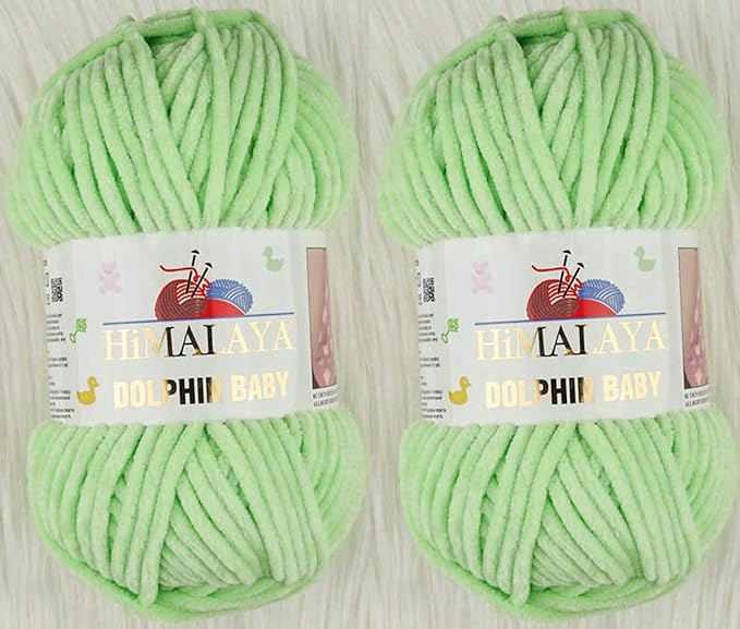 2 Skein/Pack Himalaya Dolphin Baby Chenille Yarn, Each Ball 100 gr (3.5 oz), 120 m (132 Yards), 100% Polyester, Super Bulky Baby Blanket Velvet Amigurumi Yarn, 80350 - Light Green