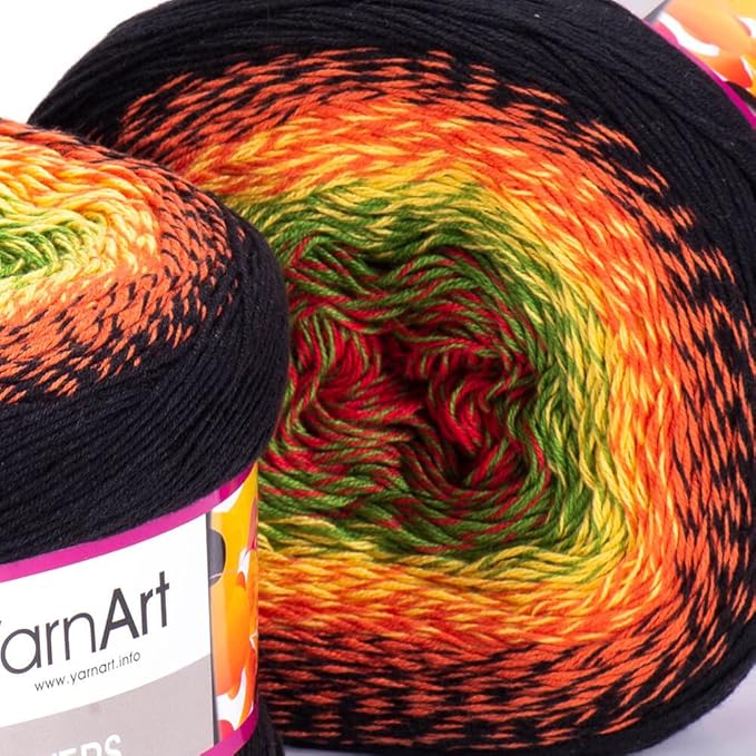 2 Skein/Pack Yarnart Flowers Gradient Yarn, Each Ball 8.8 Oz (250gr) / 1094 Yards (1000m), 55% Cotton 45% Acrylic, Superfine Fingering Weight for Knitting and Crochet, 267 - Black Orange