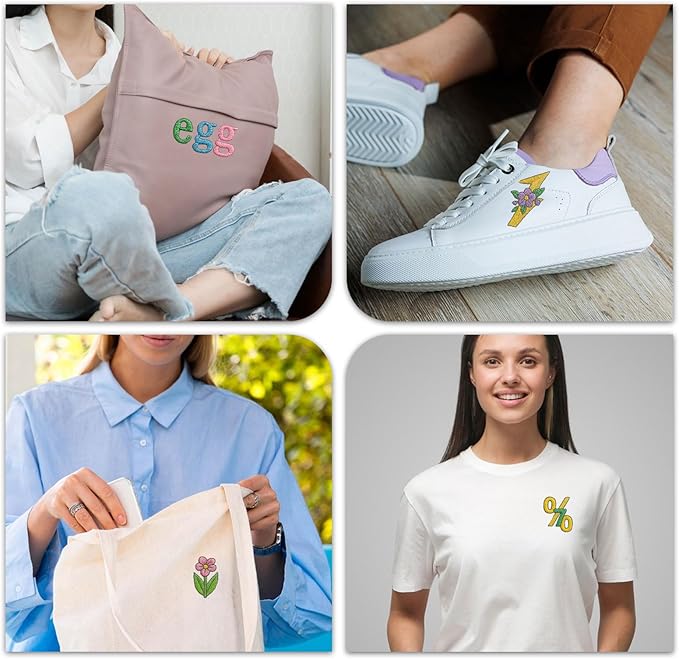 ORIGACH 4 Sheets 143 Pcs Water Soluble Embroidery Patterns Stabilizers - Pre-Printed Letter, Number & Floral Hand Sewing Stabilizers- Stick & Stitch Embroidery Patterns for Hand Sewing Beginner