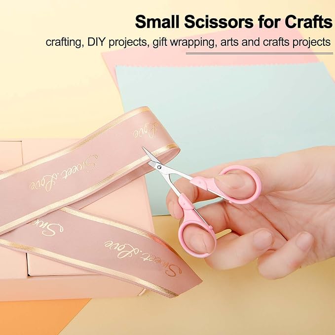 Precision Small Craft Scissors for Paper Cutting, Tiny Travel Scissors Tsa Compliant with Cover, Sharp Small Scissors all Purpose, Straight Fine Tips Mini Sewing Scissors Set, Pink, Burgundy