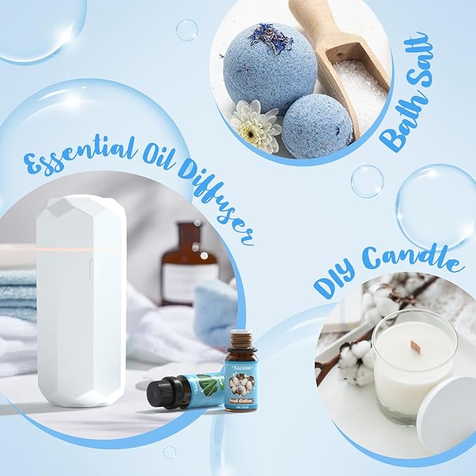 SALKING Clean Fragrance Oils Set, Premium Essential Oil for Diffuser, Scented Oil Gift Set for Soap Candle Making - Lemongrass, Fresh Cotton, Fresh Linen, Cherry Blossom Soap, Clean Air, Aloe