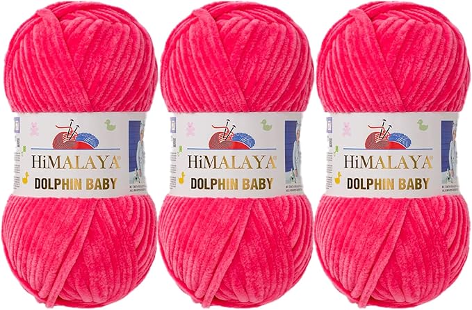 3 Skein/Pack Himalaya Dolphin Baby Chenille Yarn, Each Ball 100 gr (3.5 oz), 120 m (132 Yards), 100% Polyester, Super Bulky Baby Blanket Velvet Amigurumi Yarn, 80324 - Candy Pink