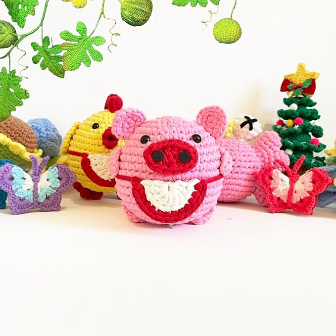 DIBYHIVE Crochet Kit for Beginners,Complete Video Tutorials,4.7inches Piglet Crochet Set,Includes Explanations of Basic Crochet Stitches