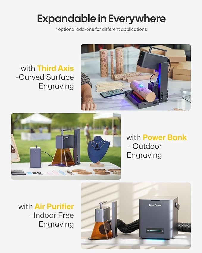 LaserPecker LP2 Handheld Laser Engraver, 1kg Portable Engraving Machine for Wood/Leather/Coated Metal, 36000mm/min Speed & 0.05mm Precision, Multi-Angle Engraving, Basic Set