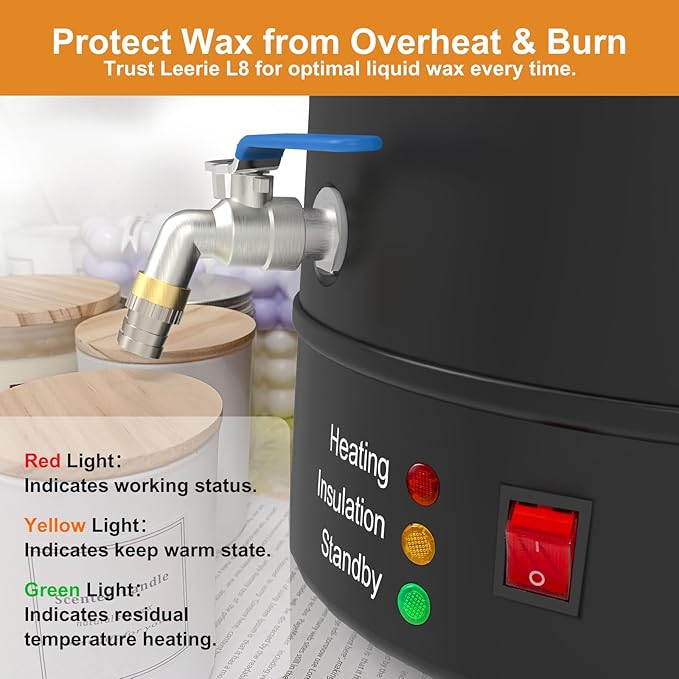 Leerie 16Lbs Wax Melter for Candle Making, L8 Large Electric Wax Melting Pot of Wax, Soy Wax Business Home Candle Making Kit with Heating Core Brass Spout & Temp Control