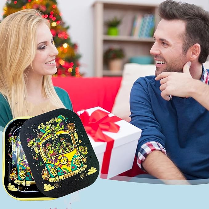 Moxuercty Small Metal Trays with PVC Soft Magnetic Lid Metal Tray with Lid Cover Small Cute Decorative Tray Ideal Storage for Home or on The Go, 7" x 5.5"