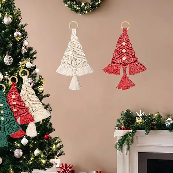 mdgfge 3Pcs Christmas Tree DIY Macrame Woven Tree Kit Christmas Tree Decoration Craft Starter Assembled Kit Boho Wall Hanging Ornaments Art Decor for Beginners Xmas DIY Party Supplies