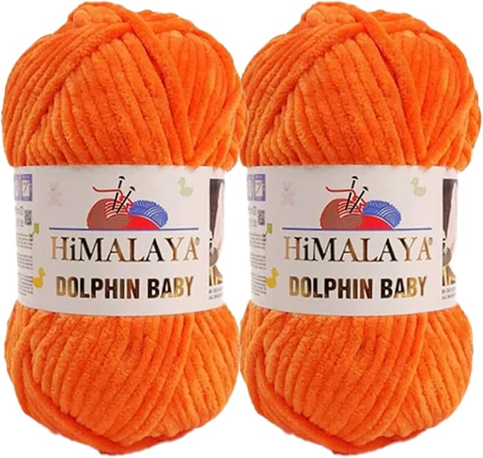 2 Skein/Pack Himalaya Dolphin Baby Chenille Yarn, Each Ball 100 gr (3.5 oz), 120 m (132 Yards), 100% Polyester, Super Bulky Baby Blanket Velvet Amigurumi Yarn, 80372 - Dark Orange