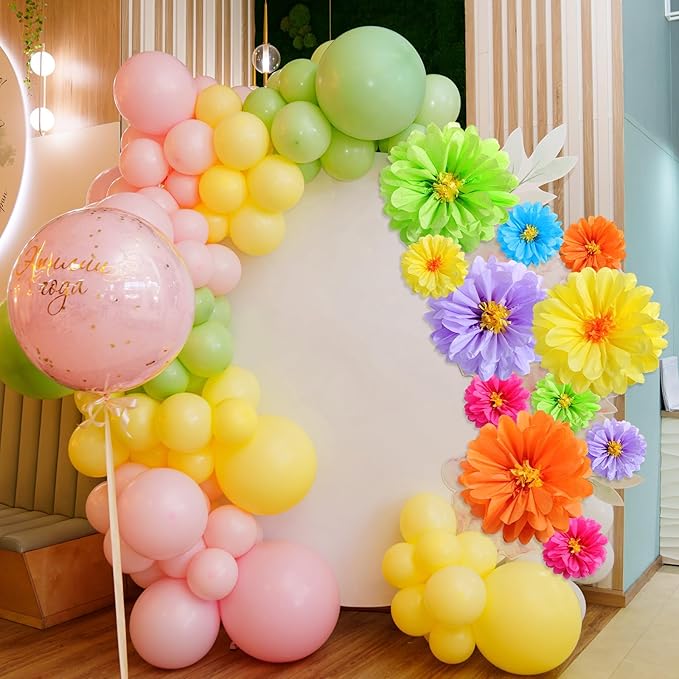 12 Pcs 10" 20" Giant Mexican Fiesta Paper Flowers Colorful Tissue Crepe Flowers Pom Poms Craft for Floral Party Backdrop Wedding Birthday Party (Cool Color)