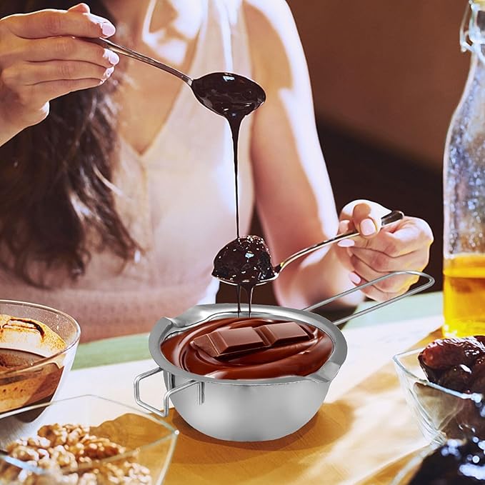 1 Set Double Boiler Pot Stainless Steel Water Boiling Melting Pot with Dual Pour Spout for Candle Butter Chocolate Cheese Caramel 400ml
