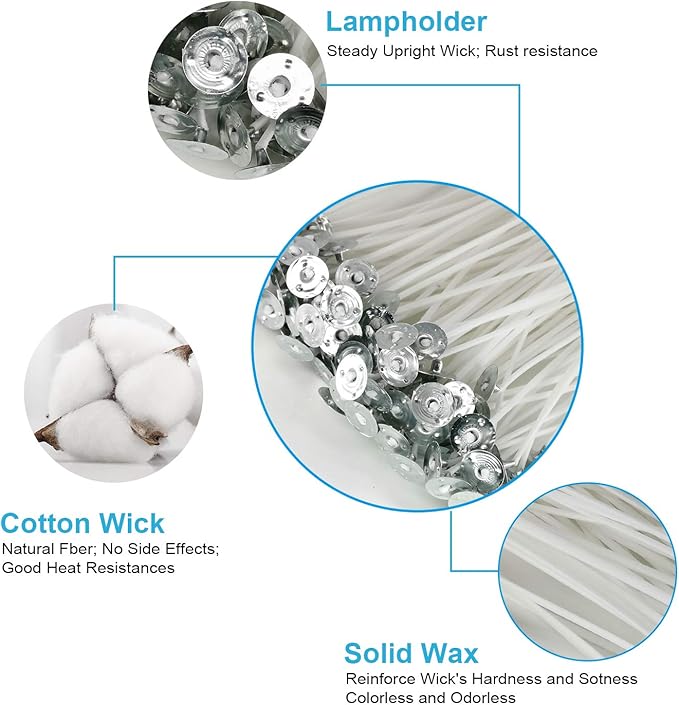 Candle Wicks, 100Pcs 6-Inch Cotton Wicks with 30 Stickers & 10 Centering Tools | Complete Candle Making Supplies Kit for Soy Beeswax, Candle in Jar, DIY Starter Kit