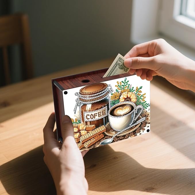 DIY Diamond Painting Money Box Kit, Afternoon Tea Adult 5D Diamond Art Money Box, Creative Coin Diamond Art Storage Jar, Suitable for Birthdays, Christmas, Home Decor Handicraft Gifts