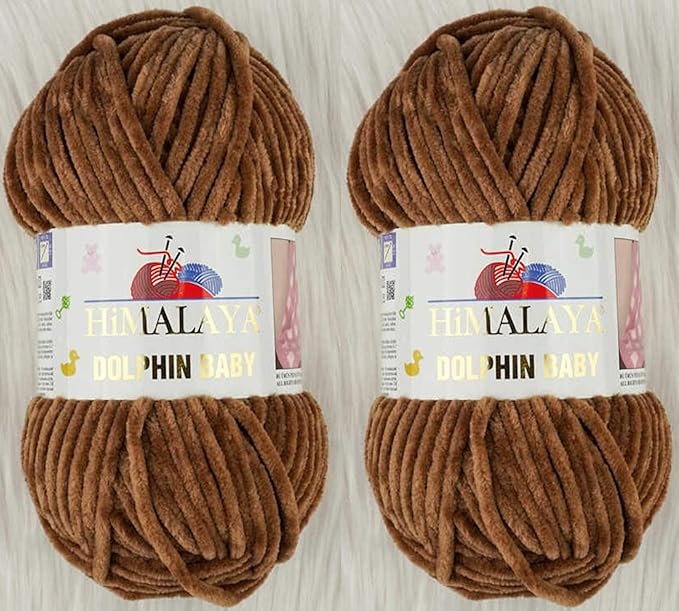 2 Skein/Pack Himalaya Dolphin Baby Chenille Yarn, Each Ball 100 gr (3.5 oz), 120 m (132 Yards), 100% Polyester, Super Bulky Baby Blanket Velvet Amigurumi Yarn, 80337 - Brown