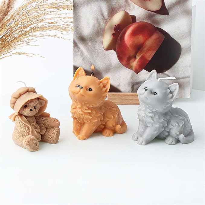 Grainrain 3D Bear Silicone Candle Mold Decorated Pillar Candle Mould Handcrafted Silicone Molds for Candle Wax Resin Gyspum Crafts Making (ZH116)