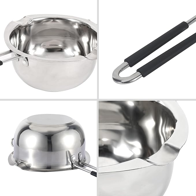 Stainless Steel Double Boiler Melting Pot with Heat Resistant Handle, Large Capacity Chocolate Melting Pot for Butter Candy Butter Cheese, Candle Making (1200/2200ML)