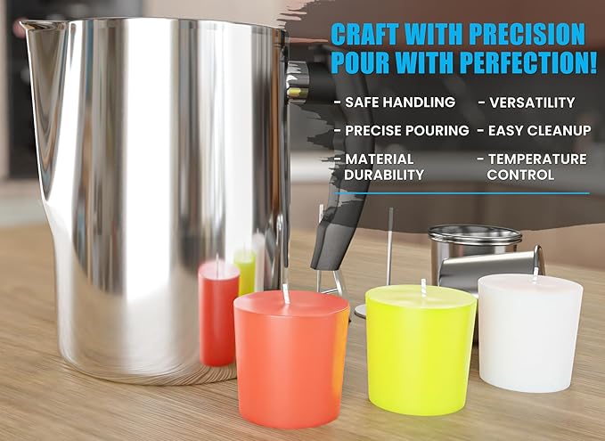 Natikon Candle Making Pouring Pot Stainless Steel Pitcher with Heat-Resistant Handle and Dripless Pouring Spout Design | 1500 ML/50 OZ
