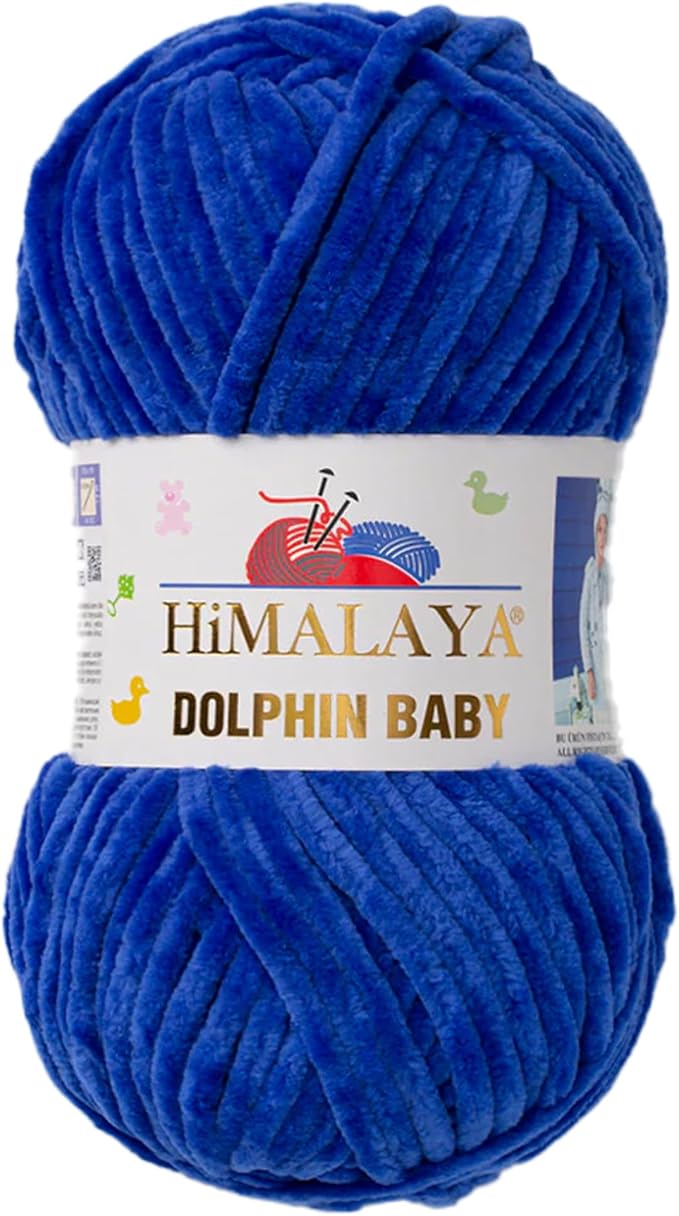 1 Skein/Pack Himalaya Dolphin Baby Chenille Yarn, Each Ball 100 gr (3.5 oz), 120 m (132 Yards), 100% Polyester, Super Bulky Baby Blanket Velvet Amigurumi Yarn, 80329 - Saxe Blue