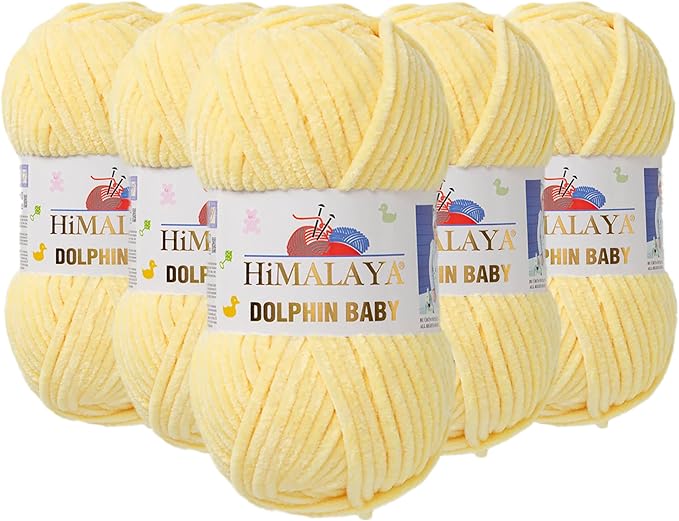 5 Skein/Pack Himalaya Dolphin Baby Chenille Yarn, Each Ball 100 gr (3.5 oz), 120 m (132 Yards), 100% Polyester, Super Bulky Baby Blanket Velvet Amigurumi Yarn, 80302 - Light Yellow