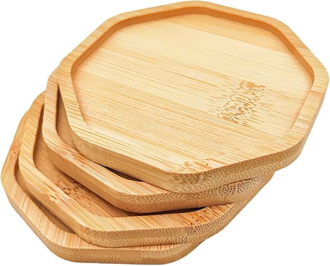 4PCS Mosaic Bamboo Coasters for Crafts, Blank Base Trays, Drinking Cup Coaster, Plant Coaster, Art Plate,DIY Mosaic Supplies (Octagon)
