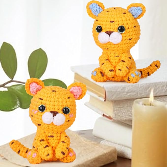 Crochet Kit for Beginners, Beginner Crochet Kit for Adults with Step-by-Step Video Tutorials, DIY Crochet Animal Kits Knitting Supplies, 2 Pack Leopard (40%+ Yarn)