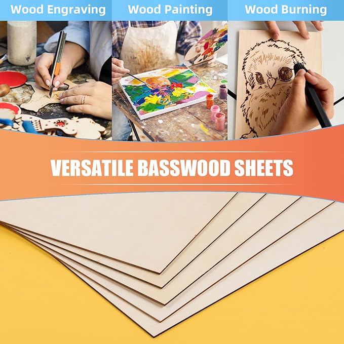 AWIZOM 12 Pack Basswood Sheets for Crafts-18 x 24 x 1/8 Inch- 3mm Thick Plywood Sheets with Smooth Surfaces Unfinished Wood Boards for Laser Cutting, Wood Burning, Architectural Models, Staining
