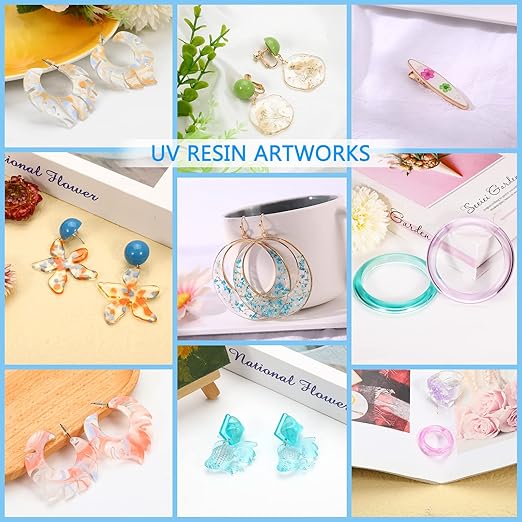 UV Resin with Light - 400g Hard Type Crystal Clear Ultraviolet Curing UV Resin Kit, 8 Lamp Beads UV Light(Non-Battery), UV Resin with Light for Craft Jewelry Making