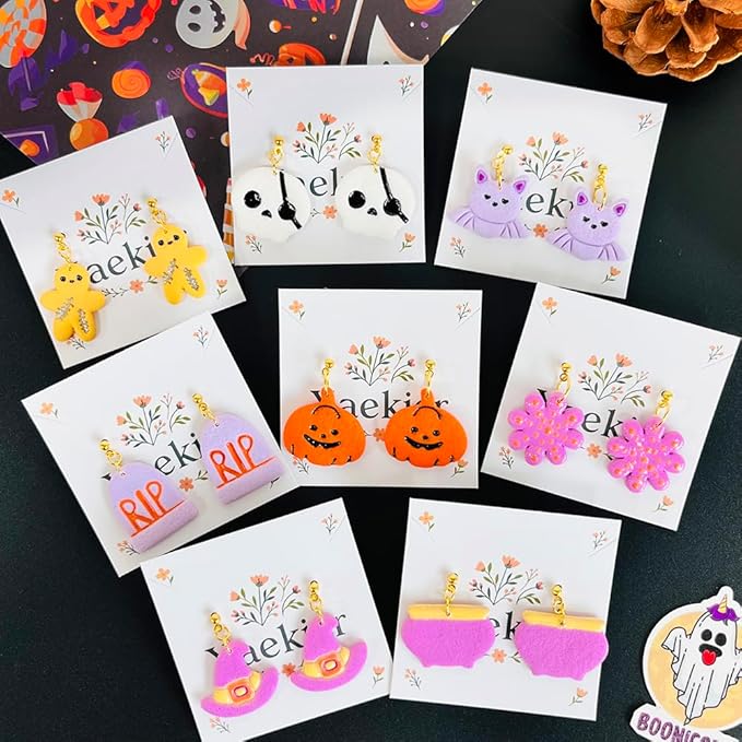 Xaekicr Halloween Polymer Clay Cutters Set – 8Pcs Clay Cutters for Earrings, Pumpkin Skull Witch Hat Molds for DIY Clay Jewelry Making