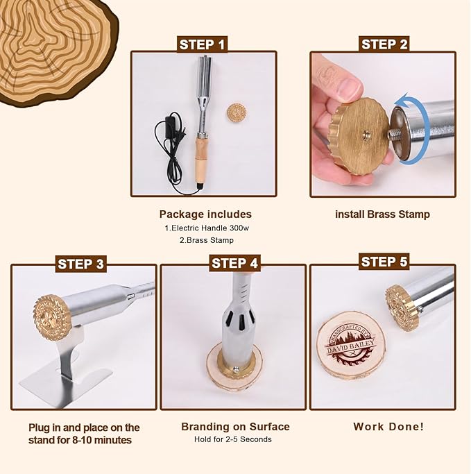 KAINSY Custom Branding Iron for Wood - Electric Branding Irons Personalized Wood Burning Letter Stamps - Mark Your Logo/Text into Metal Stamp for Leather Food Meat - Woodworking Tools Handmade Gifts