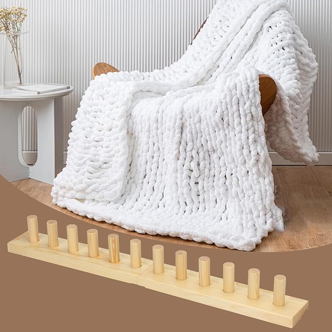 Chunky Knitting Blanket Loom, Thick Yarn Knitting Loom, Chunky Yarn Blanket Loom for Knitting Thick Yarn Projetcs, Foldable and Portable Chunky Blankets Extra Large Loom (24”) (2)