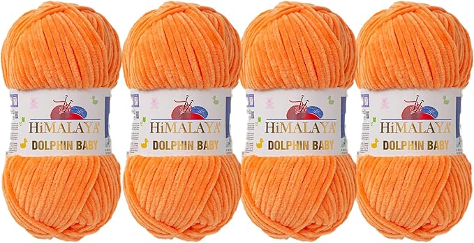4 Skein/Pack Himalaya Dolphin Baby Chenille Yarn, Each Ball 100 gr (3.5 oz), 120 m (132 Yards), 100% Polyester, Super Bulky Baby Blanket Velvet Amigurumi Yarn, 80316 - Orange
