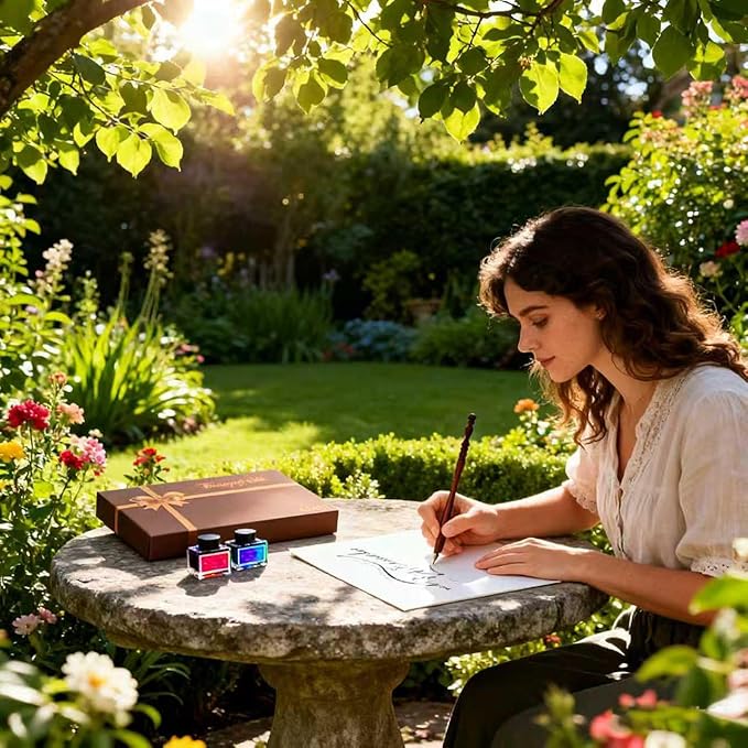 ASXMA Calligraphy Pen Set – Includes Wooden Dip Pen, Antique Brass Holder, 11 Nibs, 4 Colors Ink Bottles and Beginner's Manual-for Beginners and Calligraphy Lovers