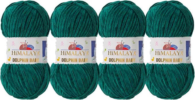 4 Skein/Pack Himalaya Dolphin Baby Chenille Yarn, Each Ball 100 gr (3.5 oz), 120 m (132 Yards), 100% Polyester, Super Bulky Baby Blanket Velvet Amigurumi Yarn, 80331- Emerald Green
