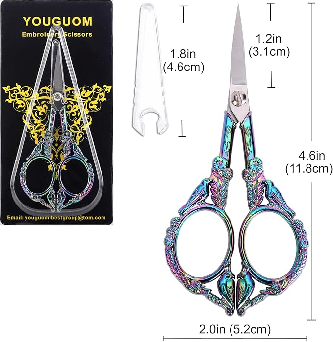 YOUGUOM Sewing Embroidery Scissors – Small Vintage Sharp Detail Shears for Craft, Artwork, Needlework Yarn, Handicraft DIY Tool, Thread Snips, 4.6in Rainbow Bird Style