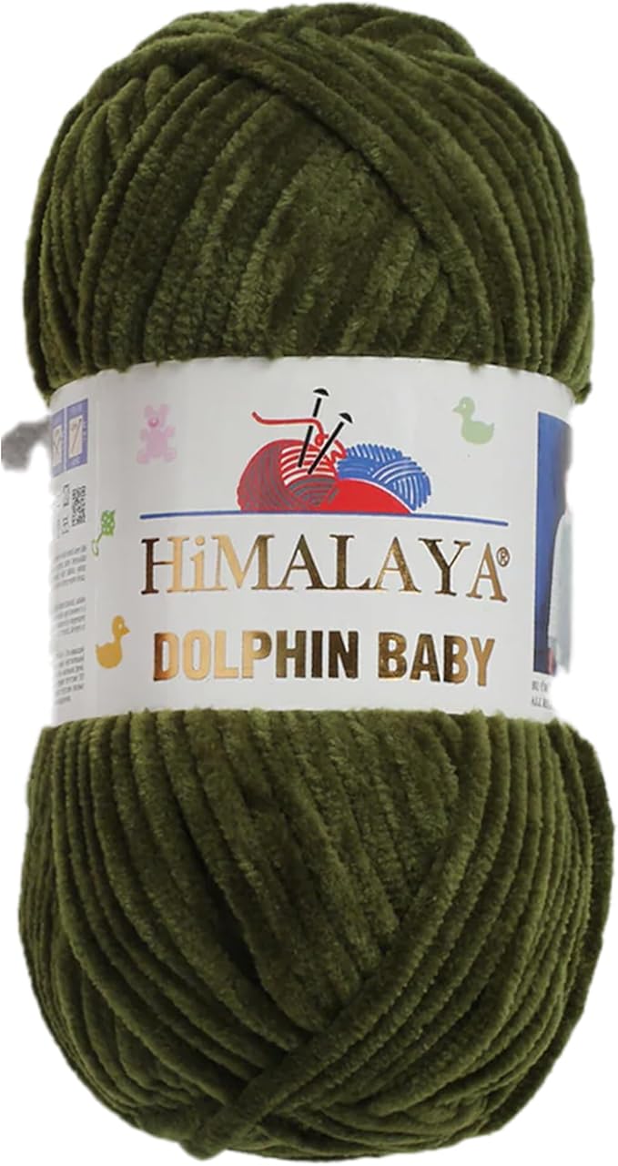 1 Skein/Pack Himalaya Dolphin Baby Chenille Yarn, Each Ball 100 gr (3.5 oz), 120 m (132 Yards), 100% Polyester, Super Bulky Baby Blanket Velvet Amigurumi Yarn, 80361 - Olive Drab