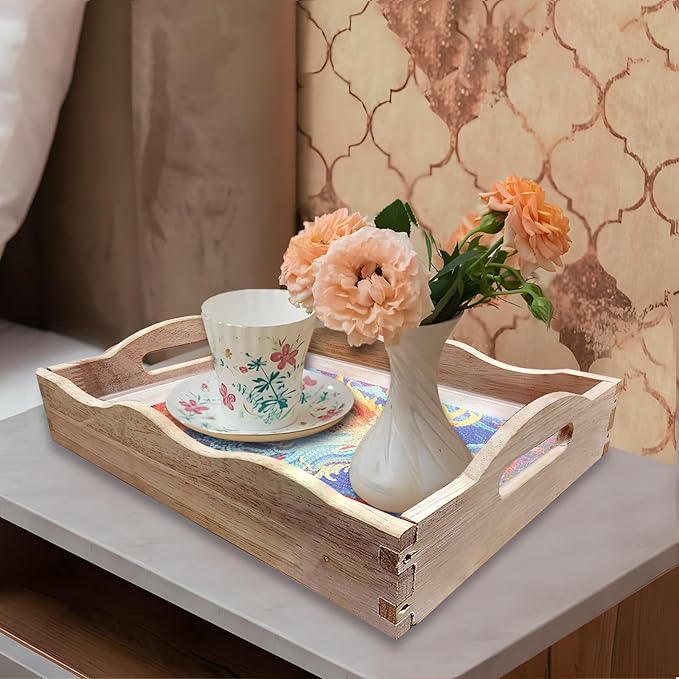 Generic DIY Art Painting Wooden Tray Kit, Food Tray with Handle Diamond Painted Table Decoration Tray, for Breakfast, Bar Dinner Table Diamond Dots Gem Painting Art Set for Beginners (#30-Elk)