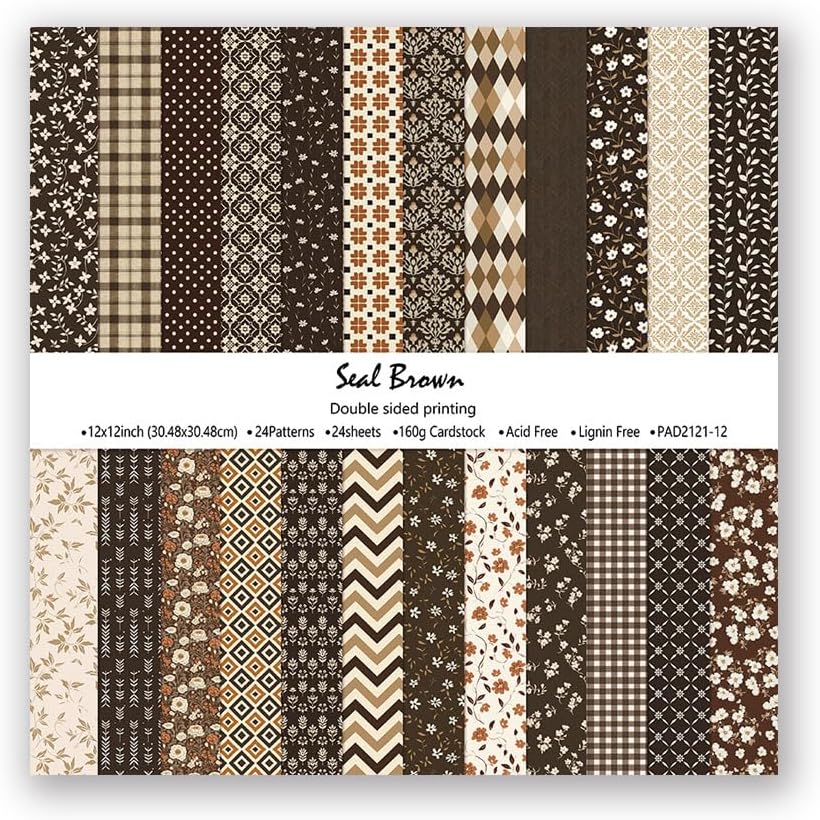 Gingham Scrapbook Paper 12x12 Coffee,24 Sheets Double-Sided Bohemian Floral Patterned CardStock Paper Pad Boho Tone Decorative Craft Papers for Holiday Cardmaking DIY Origami Papers. - Image 6