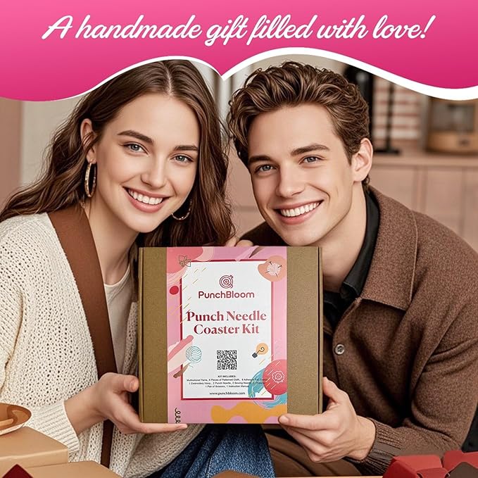 Christmas Punch Needle Kit for Adults Beginners, Easy Punch Embroidery Coaster Starter Set with Instruction – Fun Mug Rug Making Kit for Table Decor & Festival DIY Gifts